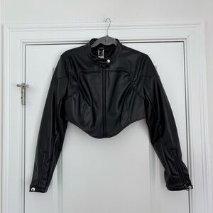 Black Cropped Faux Leather Jacket